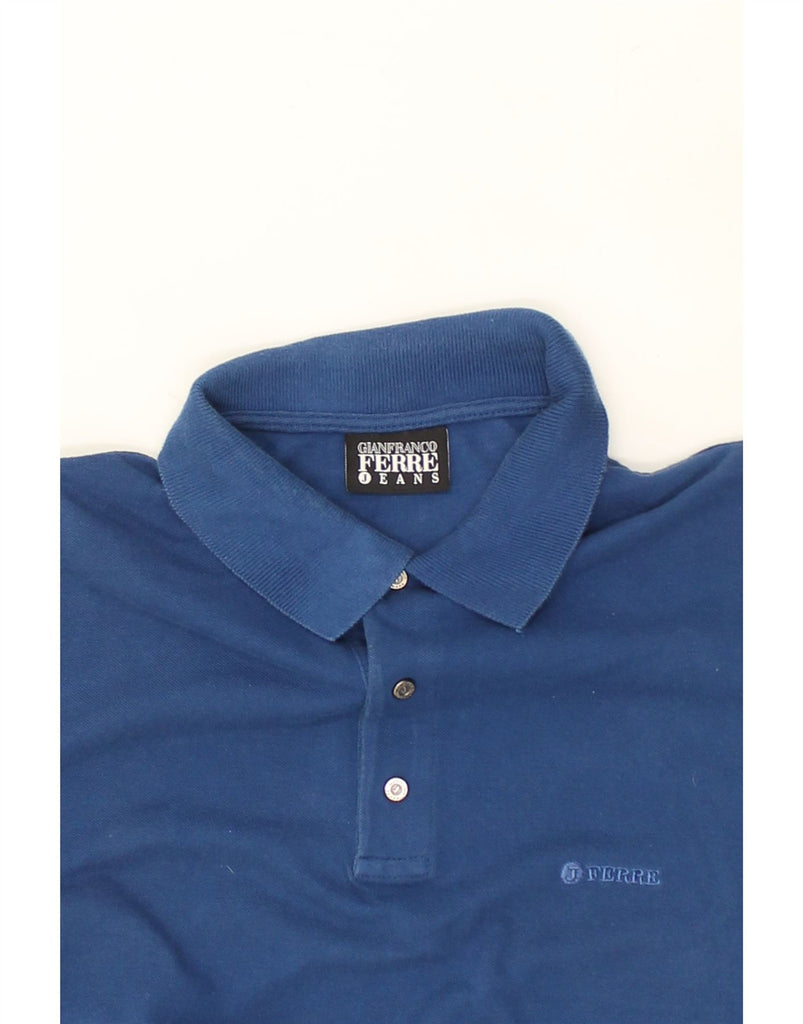 FERRE Mens Polo Shirt Large Blue Cotton | Vintage Ferre | Thrift | Second-Hand Ferre | Used Clothing | Messina Hembry 