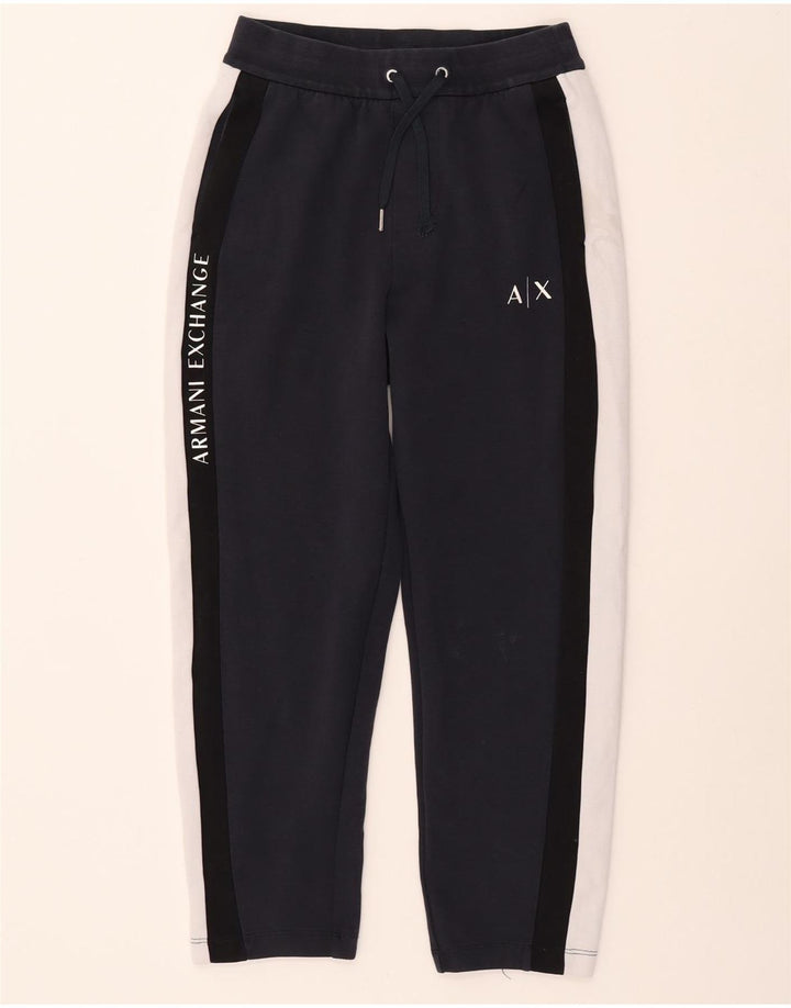 ARMANI EXCHANGE Mens Tracksuit Trousers XS  Navy Blue Colourblock Cotton