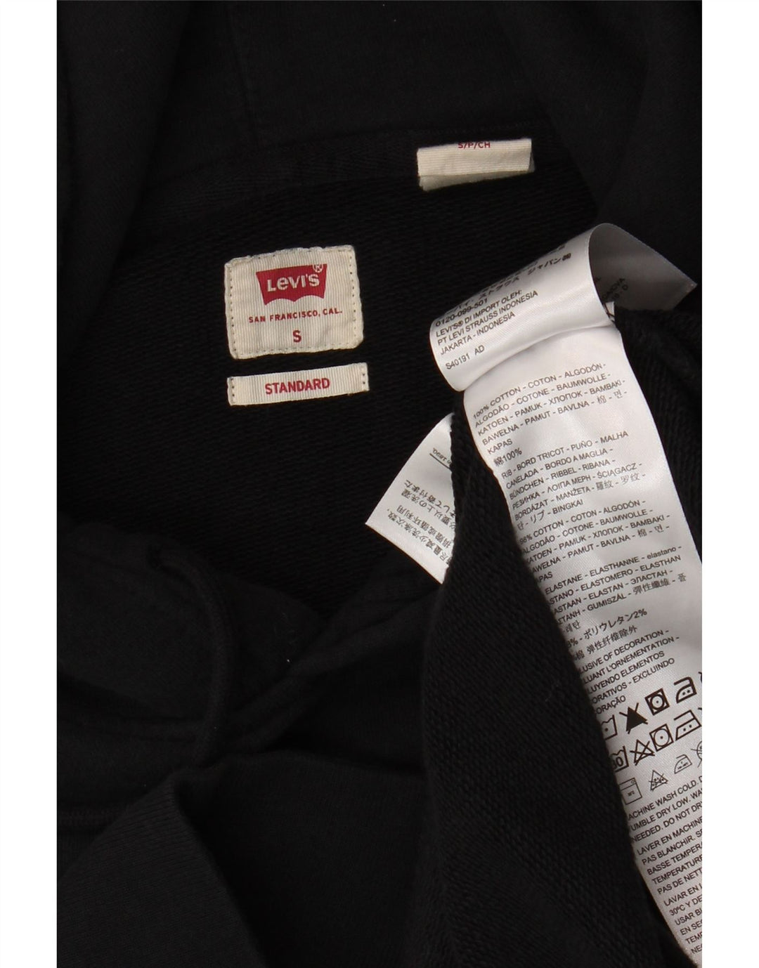 LEVI'S Mens Standard Graphic Hoodie Jumper Small Black Cotton