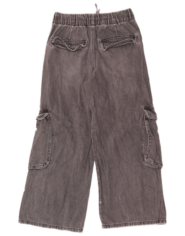 Zara Girls Cargo Wide Leg Jeans 11-12 Years W26 L25 Grey Cotton