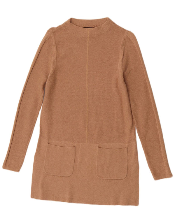 Marks & Spencer Womens Long Sleeve Jumper Dress UK 10 Small Beige Cotton
