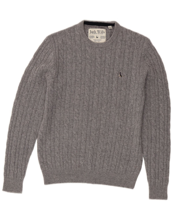 Jack Wills Mens Crew Neck Jumper Sweater UK 14 Medium Grey Merino Wool