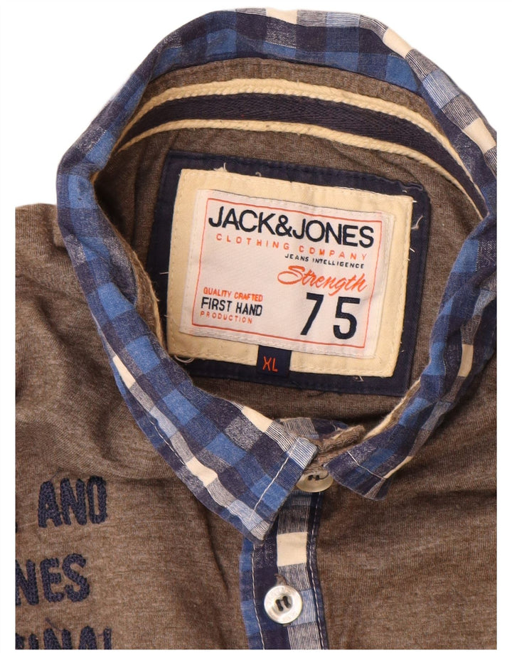 Jack & Jones Mens Graphic Polo Shirt XL Brown Polyester