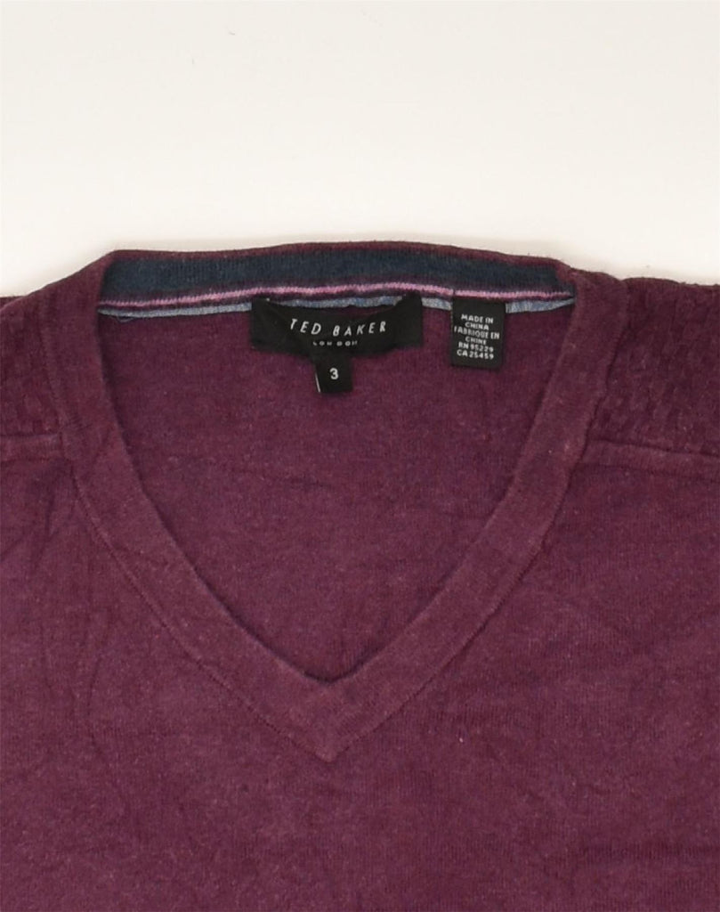 TED BAKER Mens V-Neck Jumper Sweater Size 3 Medium Purple Cotton | Vintage Ted Baker | Thrift | Second-Hand Ted Baker | Used Clothing | Messina Hembry 