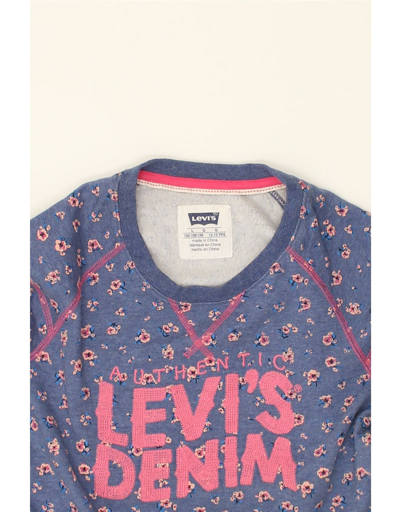 LEVI'S Girls Graphic Sweatshirt Jumper 12-13 Years Large  Blue Floral | Vintage Levi's | Thrift | Second-Hand Levi's | Used Clothing | Messina Hembry 