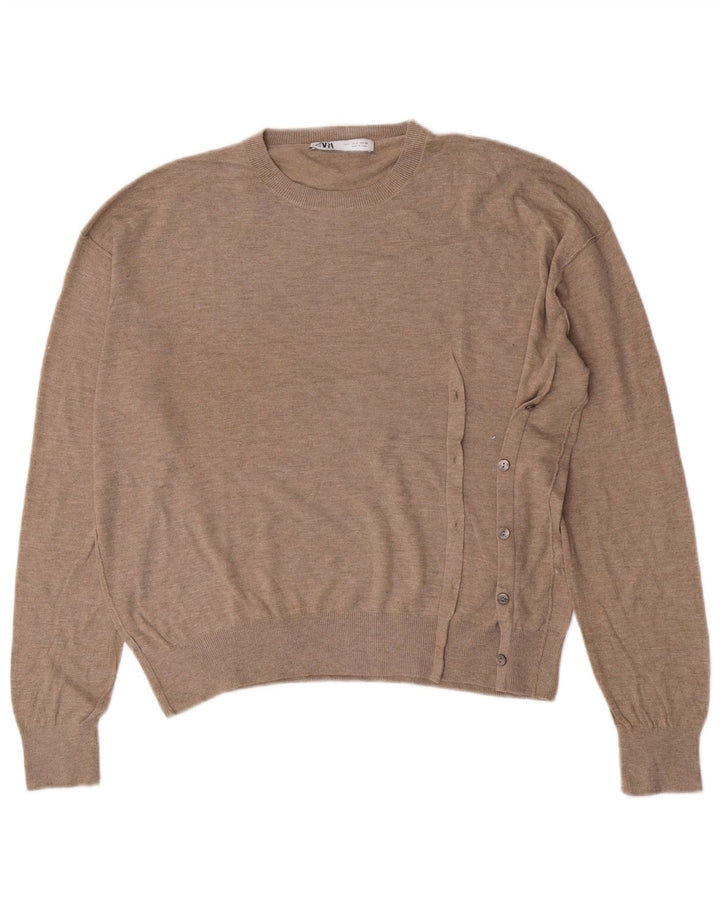 Zara Womens Oversized Crew Neck Jumper Sweater UK 10 Small Beige Polyester