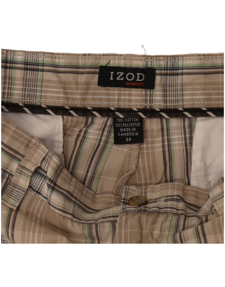 Izod Mens Chino Shorts W34 Large Beige Check Cotton