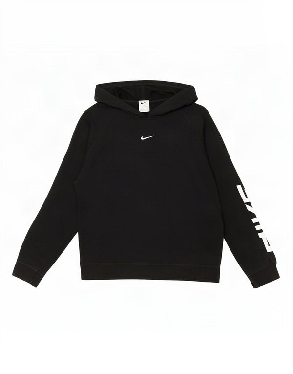 Nike Womens Graphic Hoodie Jumper UK 16 Large Black Cotton