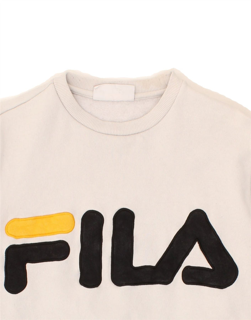 FILA Mens Graphic Sweatshirt Jumper Small White Colourblock Cotton | Vintage Fila | Thrift | Second-Hand Fila | Used Clothing | Messina Hembry 