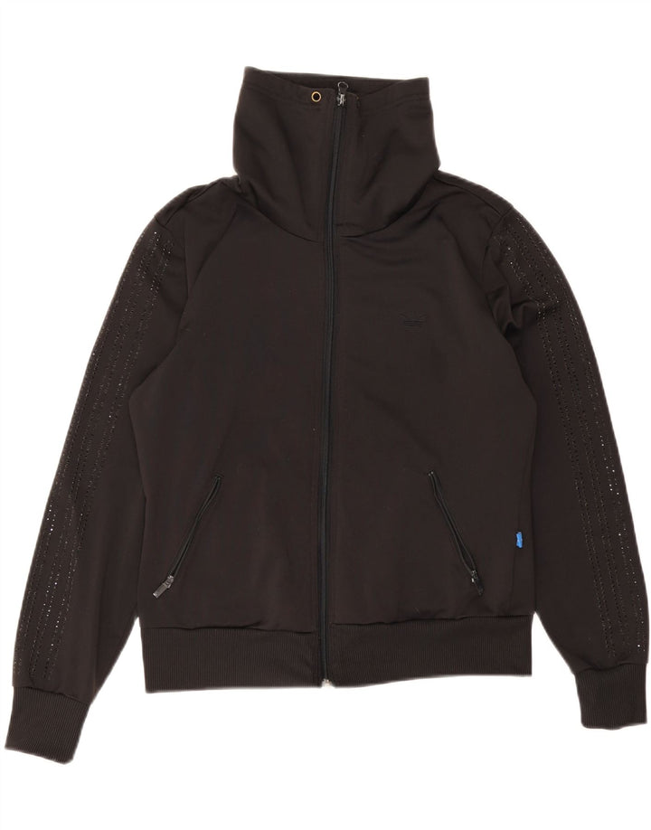 Adidas Womens Graphic Tracksuit Top Jacket IT 38 XS Black Polyester