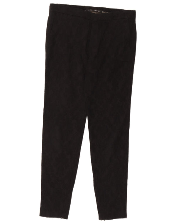 Zara Womens Slim Chino Trousers Small W26 L28 Black Floral Cotton