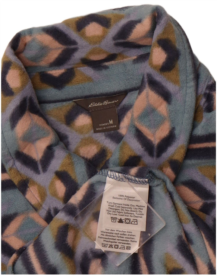 EDDIE BAUER Womens Fleece Shirt UK 12 Medium Blue Fair Isle Polyester