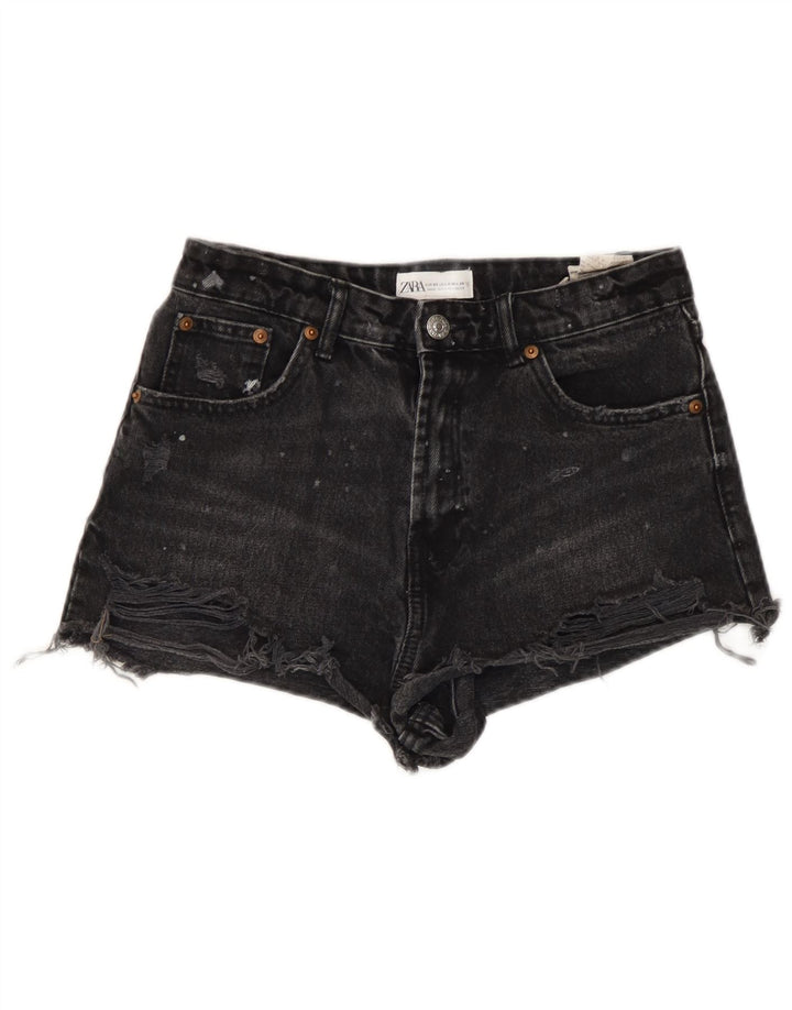 Zara Womens Distressed Denim Shorts EU 36 XS W26  Black