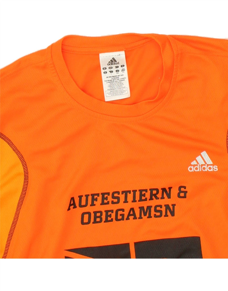 ADIDAS Mens Graphic T-Shirt Top Large Orange Colourblock Polyester | Vintage Adidas | Thrift | Second-Hand Adidas | Used Clothing | Messina Hembry 