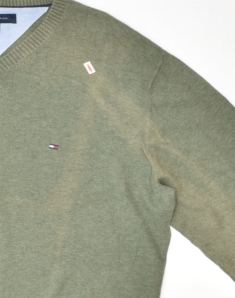 TOMMY HILFIGER Mens V-Neck Jumper Sweater Large Green Cotton | Vintage Tommy Hilfiger | Thrift | Second-Hand Tommy Hilfiger | Used Clothing | Messina Hembry 