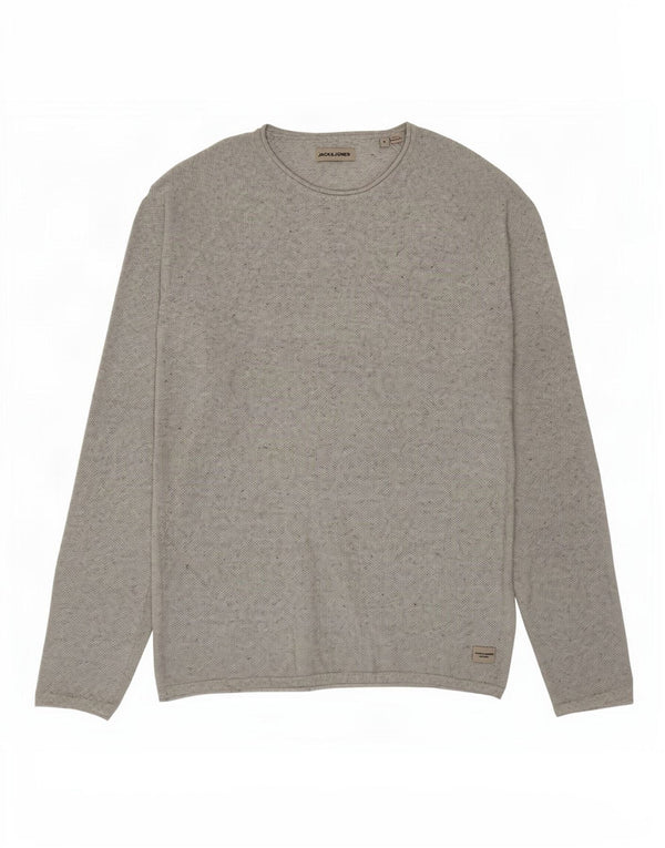 Jack & Jones Mens Boat Neck Jumper Sweater Small Grey Flecked Cotton