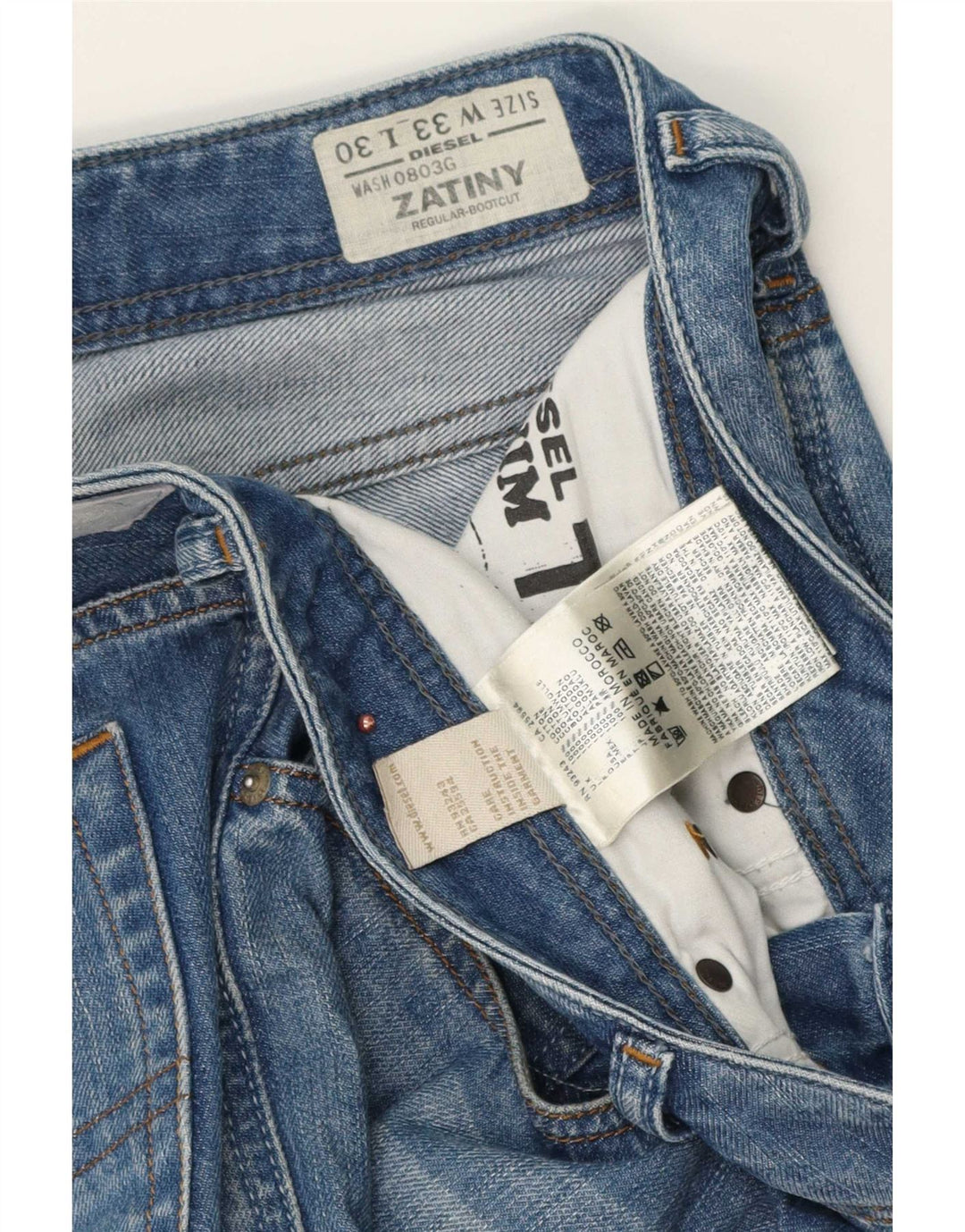Diesel Mens Zatiny Regular Fit Bootcut Jeans W33 L30 Blue Cotton