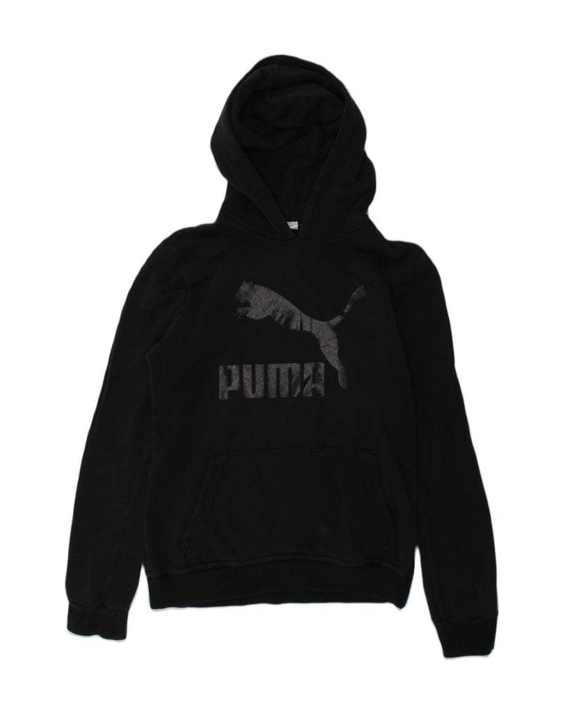 PUMA Girls Graphic Hoodie Jumper 13-14 Years Black Cotton | Vintage Puma | Thrift | Second-Hand Puma | Used Clothing | Messina Hembry 