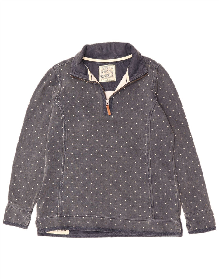 Fat Face Womens Zip Neck Sweatshirt Jumper UK 14 Large Navy Blue Spotted