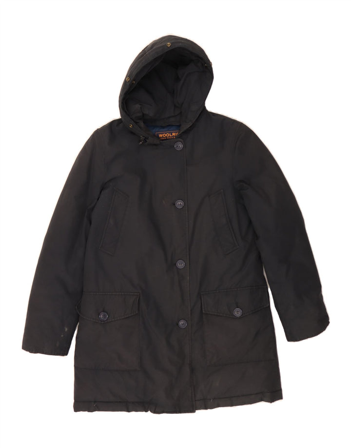 WOOLRICH Womens Hooded Padded Coat UK 10 Small Navy Blue Cotton Vintage Woolrich and Second-Hand Woolrich from Messina Hembry 