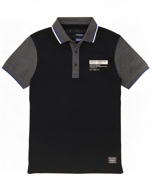 Jack & Jones Mens Graphic Polo Shirt Small Navy Blue Colourblock