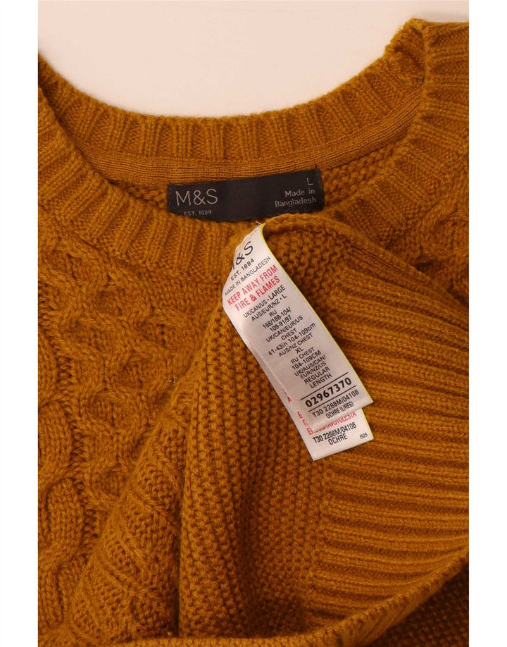 Marks & Spencer Mens Crew Neck Jumper Sweater Large Yellow Acrylic