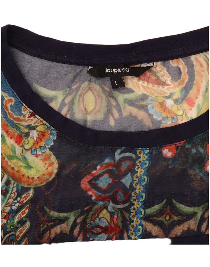 Desigual Womens T-Shirt Top UK 16 Large Navy Blue Floral