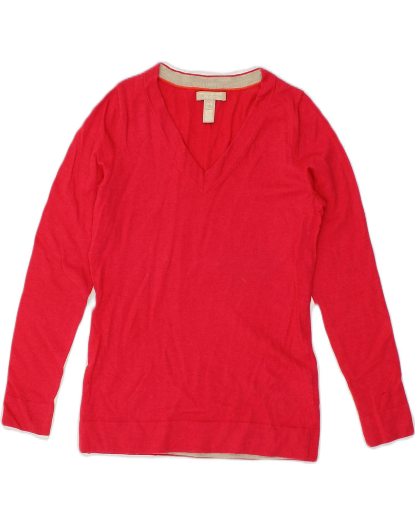 BANANA REPUBLIC Womens V-Neck Jumper Sweater UK 12 Medium Red Wool | Vintage Banana Republic | Thrift | Second-Hand Banana Republic | Used Clothing | Messina Hembry 