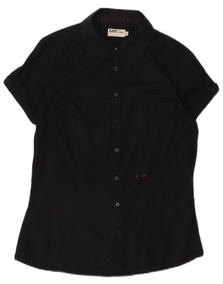 Lee Womens Short Sleeve Shirt UK 10 Small Black Cotton