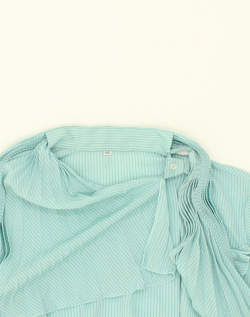 VINTAGE Womens Front Tie Shirt EU 46 XL Turquoise Pinstripe Polyester | Vintage Vintage | Thrift | Second-Hand Vintage | Used Clothing | Messina Hembry 