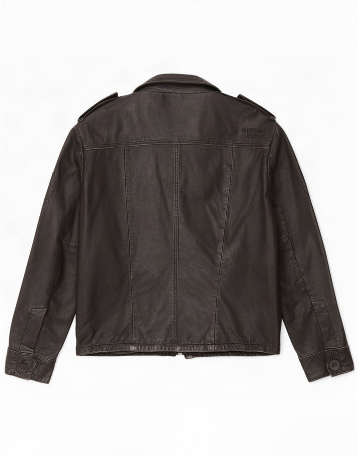Superdry Mens Military Leather Jacket UK 40 Large Black