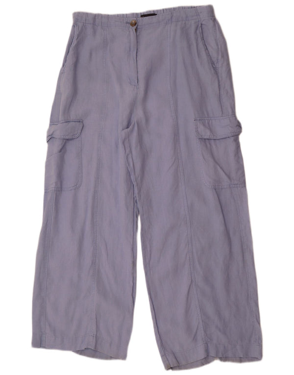 Marks & Spencer Womens Wide Leg Cargo Trousers UK 16 Large W34 L30 Blue
