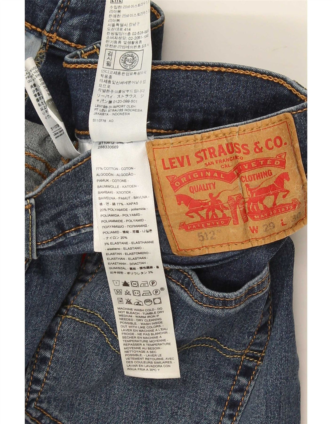 Levi's Mens 512 Slim Tapered Jeans W29 L30 Blue Cotton