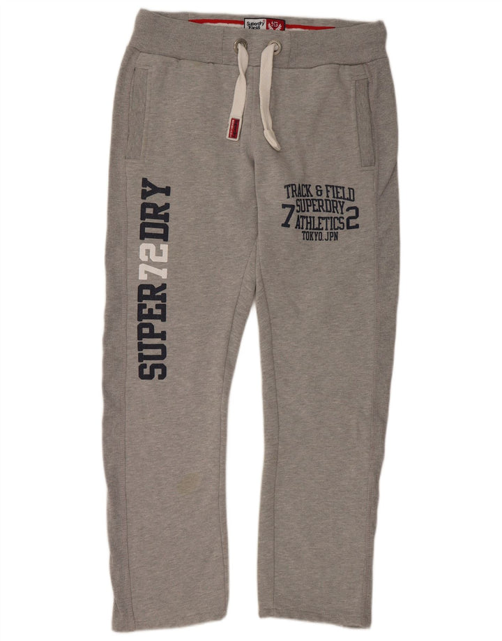 SUPERDRY Mens Graphic Tracksuit Trousers Medium Grey Cotton