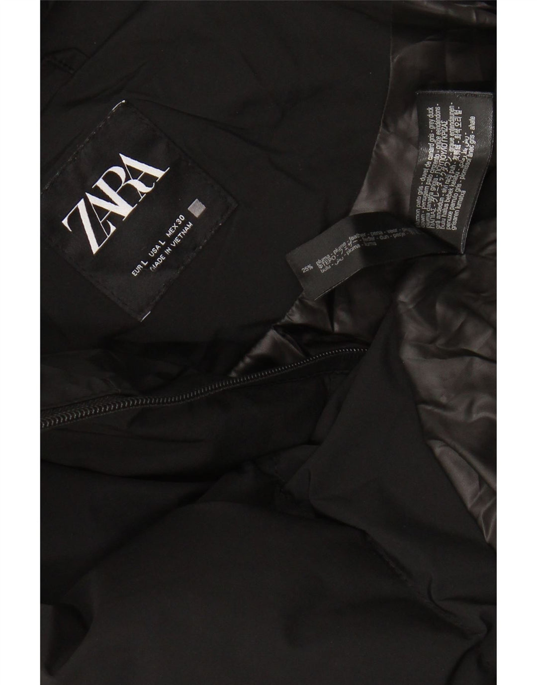 ZARA Womens Hooded Padded Coat UK 16 Large Black Polyester