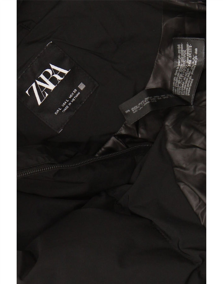 ZARA Womens Hooded Padded Coat UK 16 Large Black Polyester