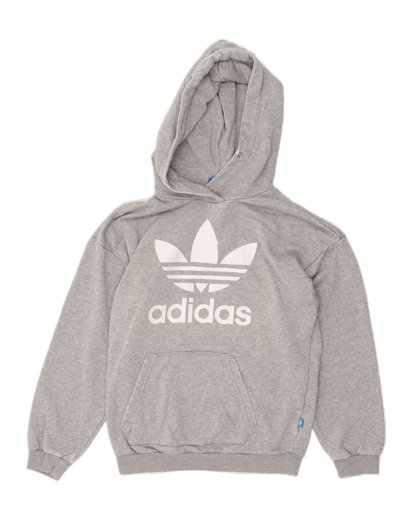 ADIDAS Womens Oversized Graphic Hoodie Jumper UK 6 XS  Grey Cotton | Vintage Adidas | Thrift | Second-Hand Adidas | Used Clothing | Messina Hembry 