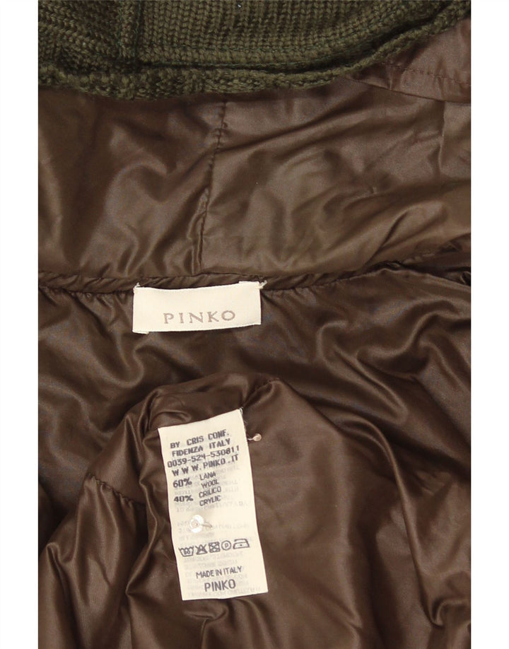 Pinko Womens Knit Hooded Bomber Jacket UK 10 Small Khaki Wool