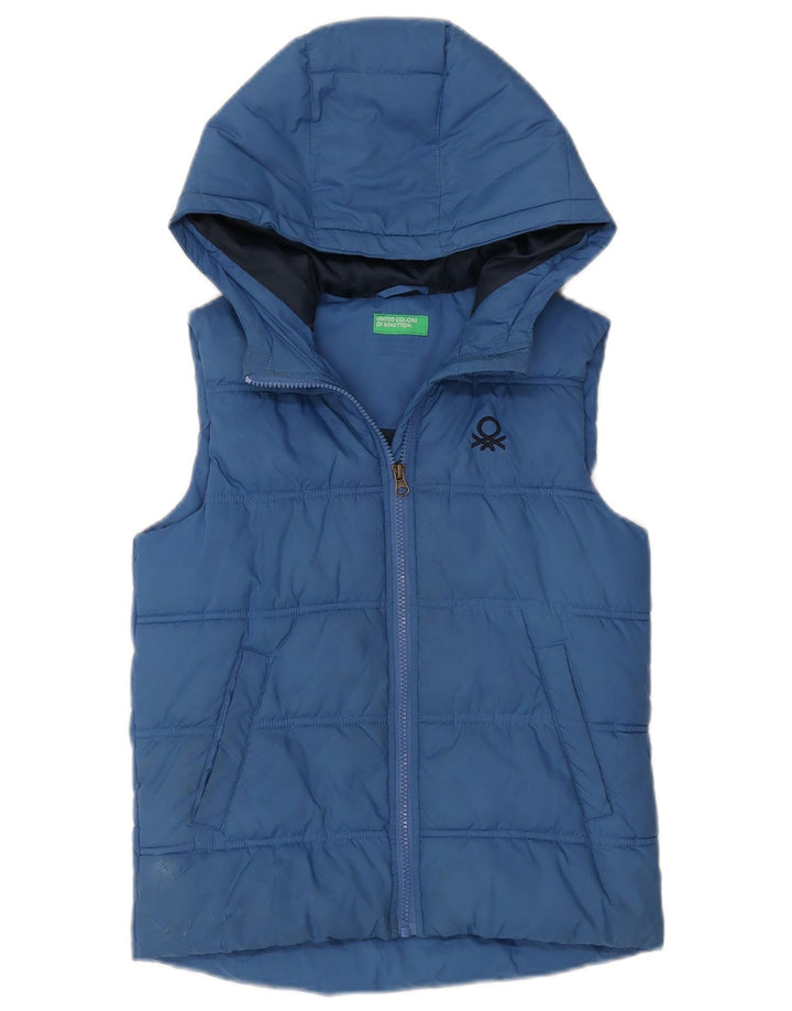 Benetton Boys Hooded Padded Gilet 11-12 Years Large Blue Polyester