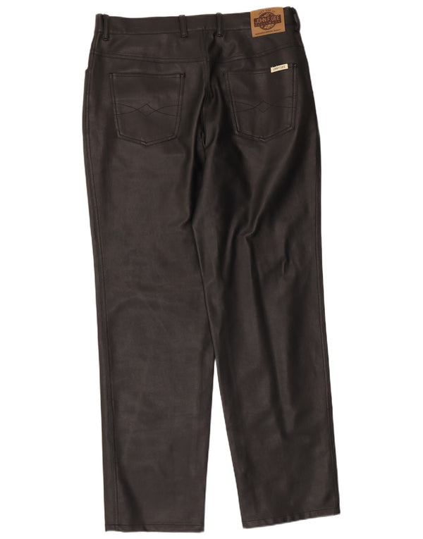 John F Gee Mens Straight Faux Leather Trousers EU 50 Large W34 L31 Black