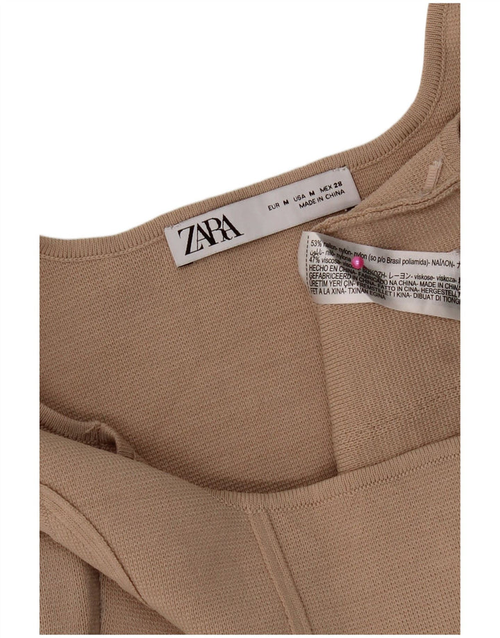 Zara Womens Crop Top UK 12 Medium Beige Nylon