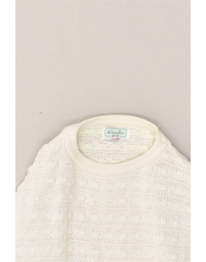 BENETTON Womens Crop 3/4 Sleeve Crew Neck Jumper Sweater IT 46 Large White | Vintage Benetton | Thrift | Second-Hand Benetton | Used Clothing | Messina Hembry 