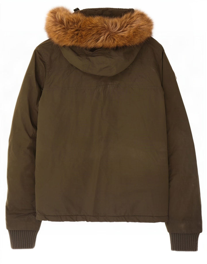 Superdry Womens Hooded Windbreaker Jacket UK 14 Medium Khaki Polyester