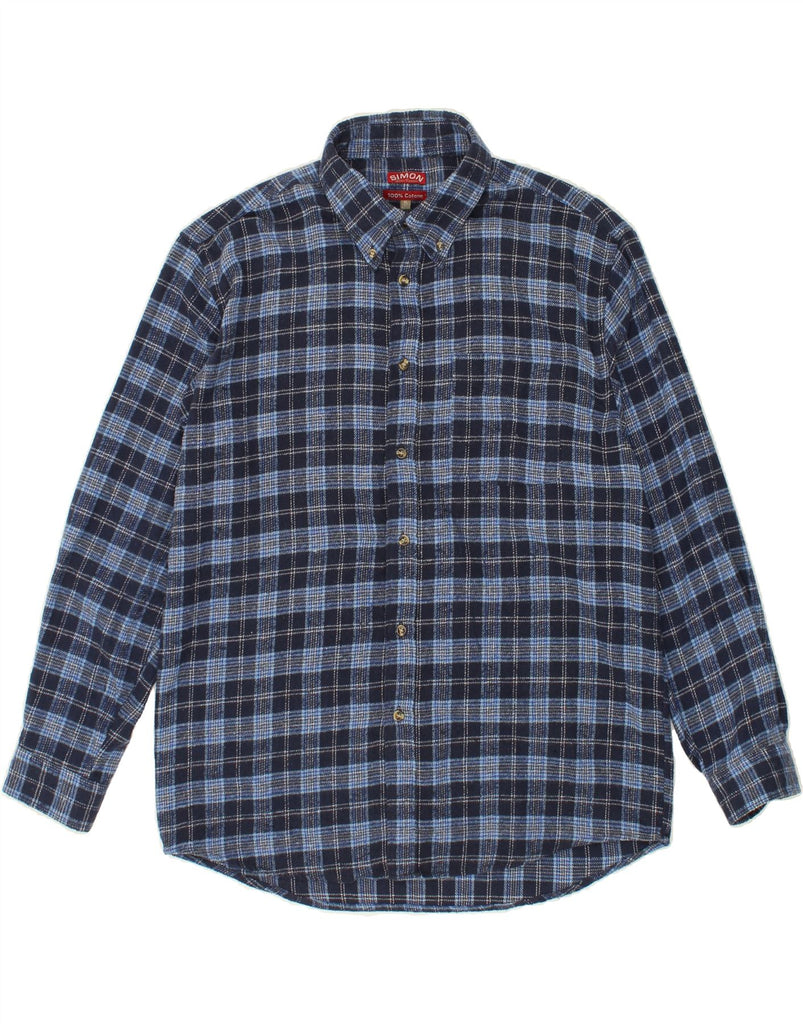 SIMON Mens Flannel Shirt Size 43/44 XL Blue Check Cotton Vintage Simon and Second-Hand Simon from Messina Hembry 