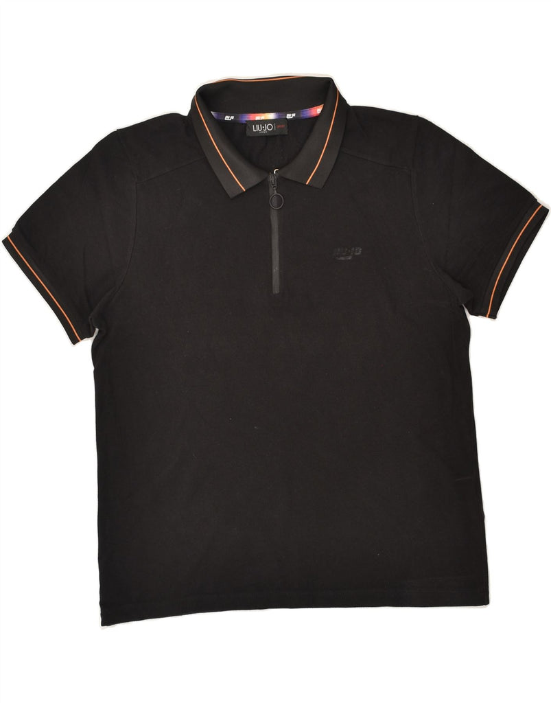 LIU JO Mens Zip Neck Polo Shirt Medium Black Cotton | Vintage Liu Jo | Thrift | Second-Hand Liu Jo | Used Clothing | Messina Hembry 