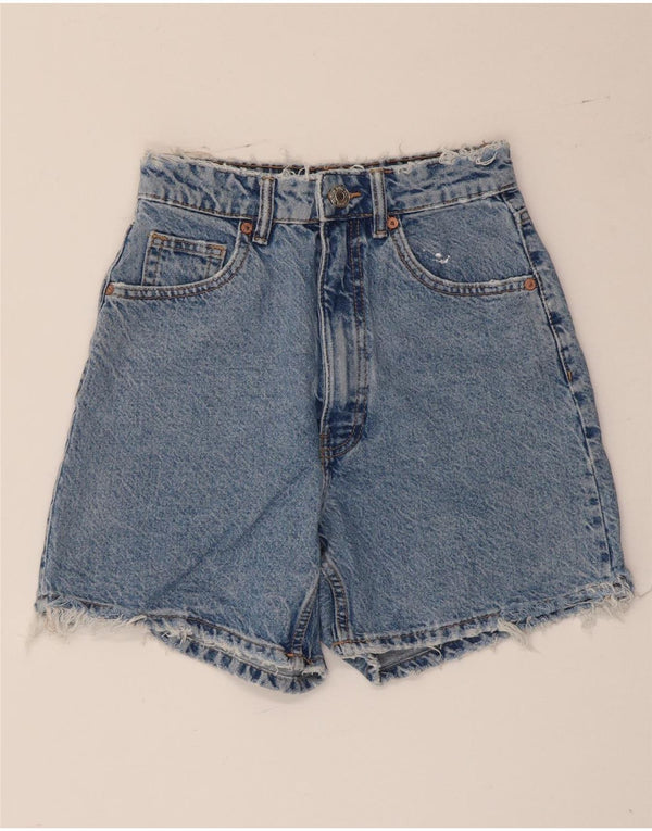 Zara Womens High Waist Denim Shorts EU 34 2XS W24 Blue Cotton