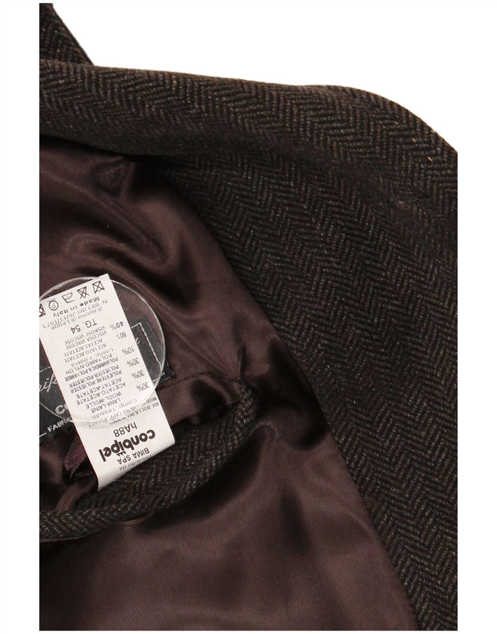 Conbipel Mens Chesterfield Coat IT 54 XL Brown Herringbone Wool