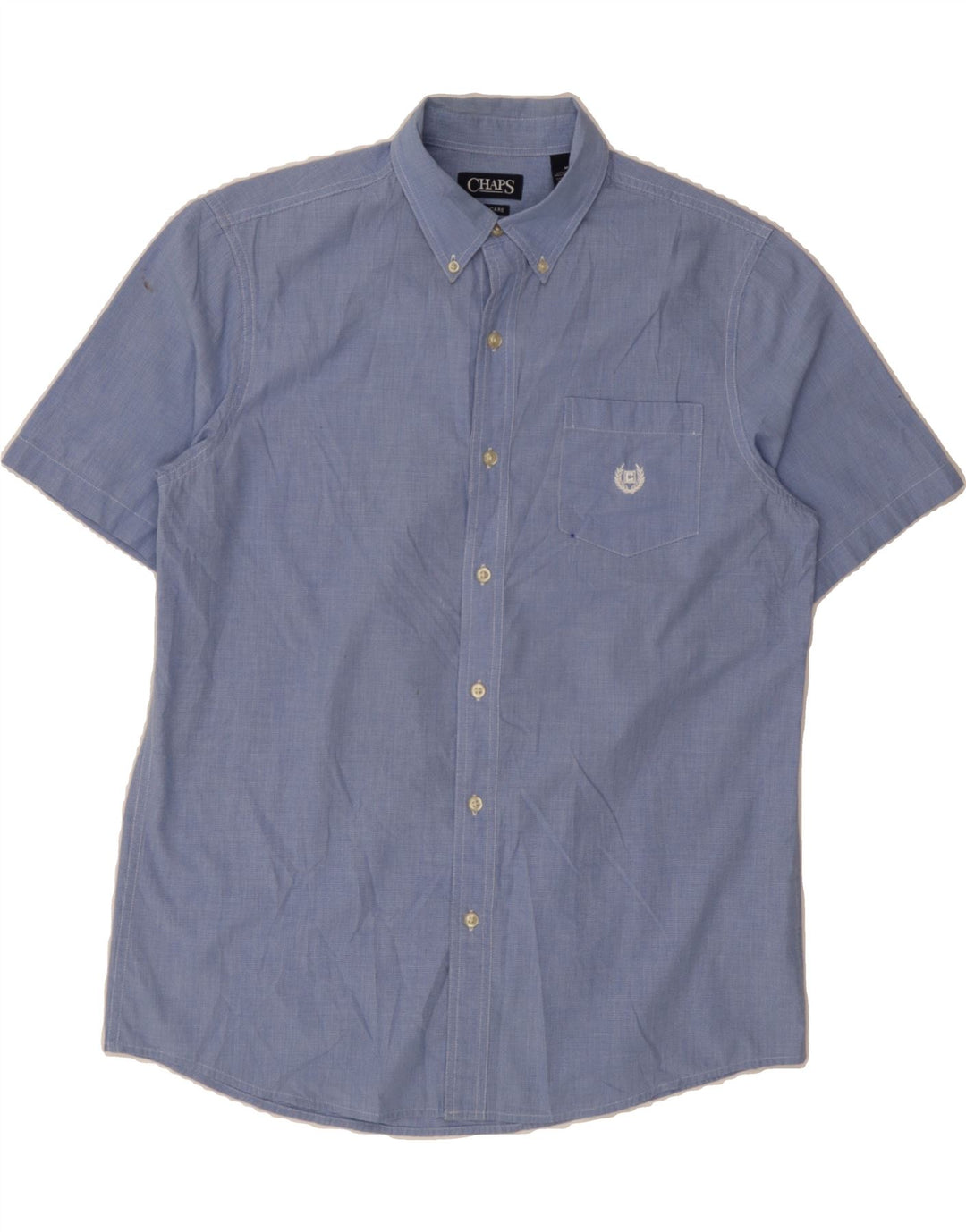 CHAPS Mens Easy Care Short Sleeve Shirt Medium Blue Check Cotton Vintage Chaps and Second-Hand Chaps from Messina Hembry 