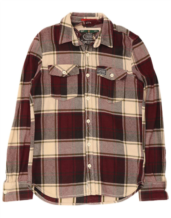 Superdry Mens Flannel Shirt Large Burgundy Check Cotton