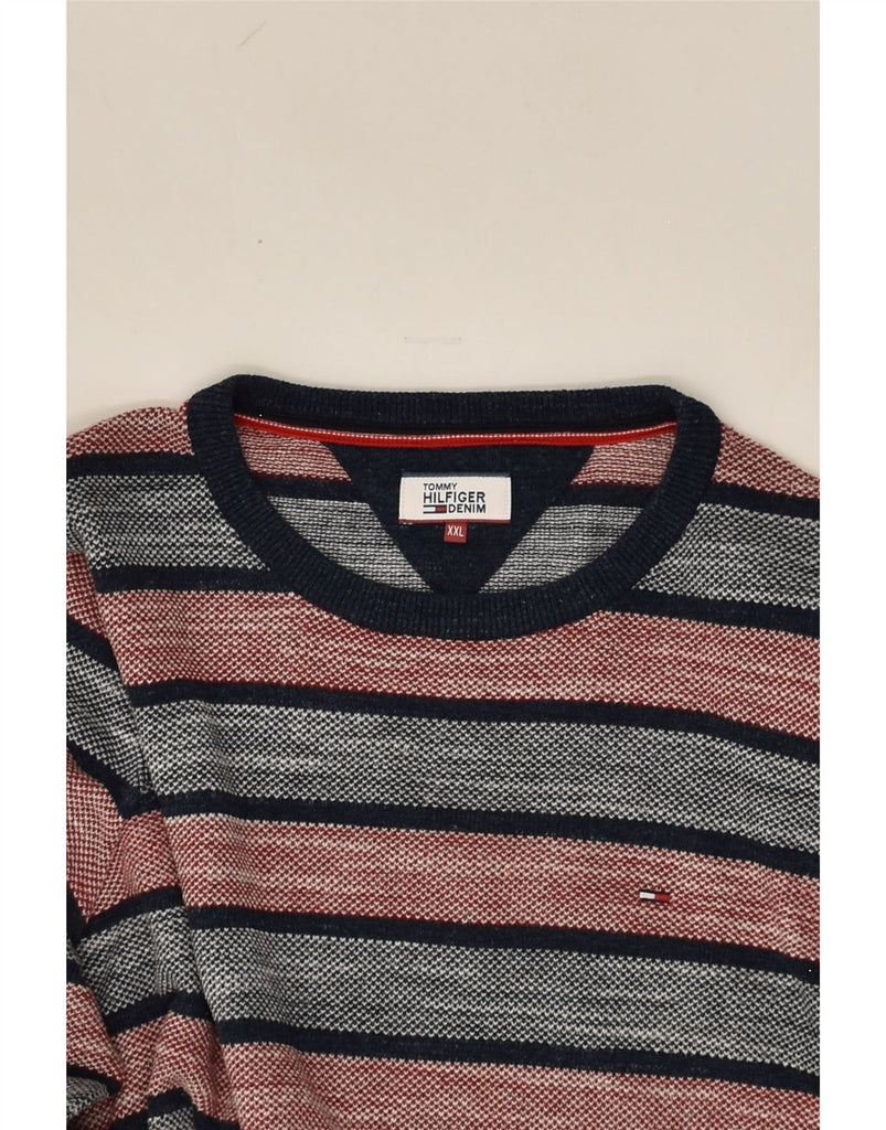 TOMMY HILFIGER Mens Crew Neck Jumper Sweater 2XL Navy Blue Colourblock | Vintage Tommy Hilfiger | Thrift | Second-Hand Tommy Hilfiger | Used Clothing | Messina Hembry 